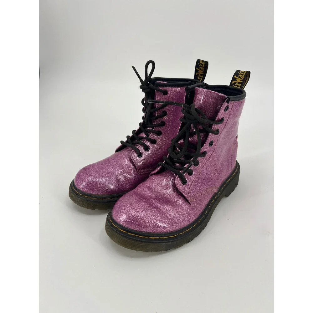 Dr. Martens 1460 Glitter J Pink Sparkle Lace Up Side Zip Boots Size US 3 Grls